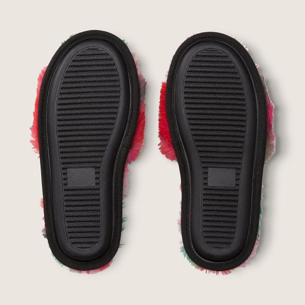 VS PINK Faux Fur Slippers Red Various Sizes Multicolor - Picture 6 of 7